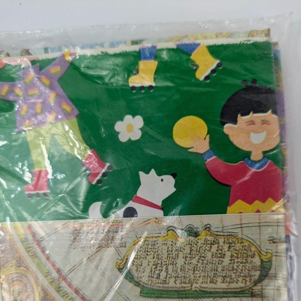 Vtg Holiday Wrapping Paper 12 Sheets 75 Sq Ft Automobiles Stamps Kids Music Map - Picture 4 of 13